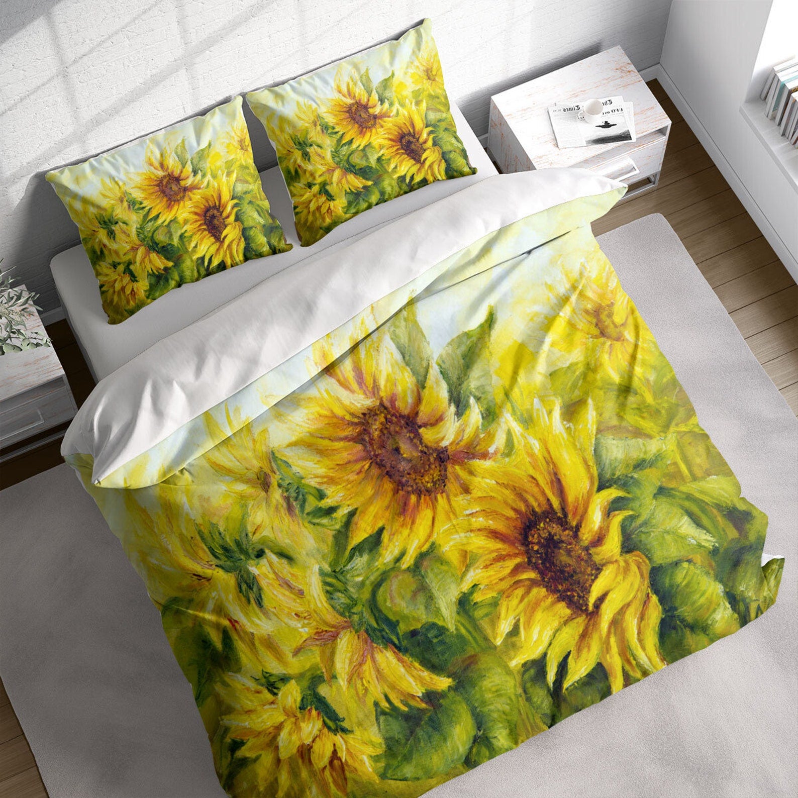 Sunflower Field Painting 3 Pcs Beddings For Hippies