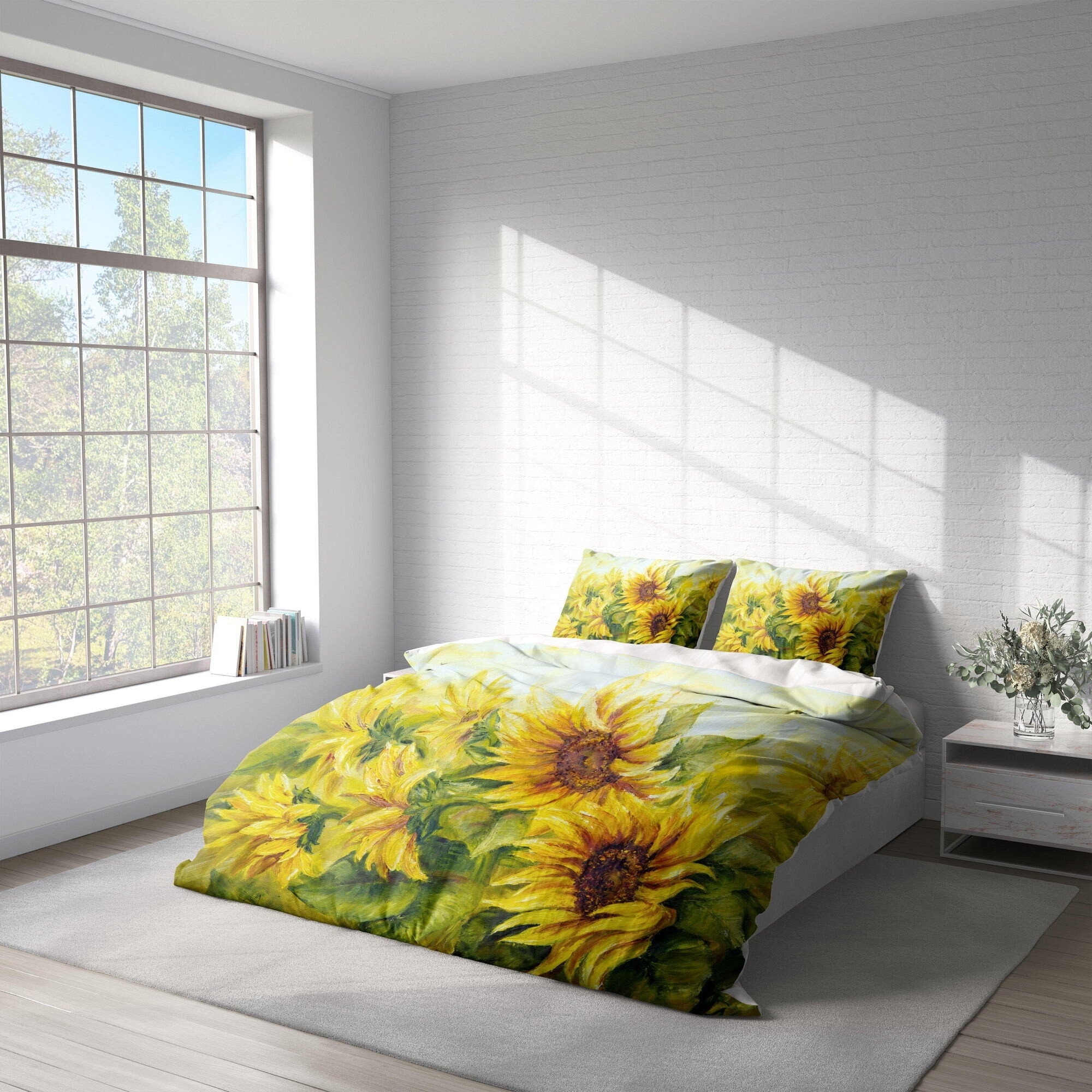 Sunflower Field Painting 3 Pcs Beddings For Hippies