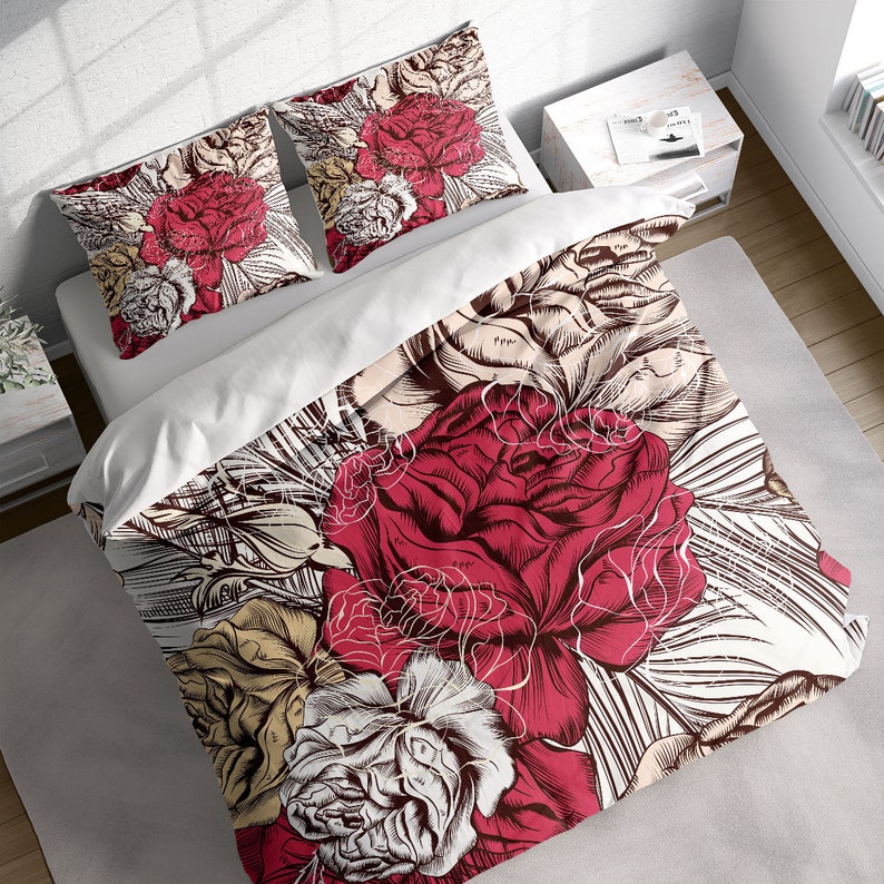 Vintage Red Copper Rose 3 Pcs Beddings For Hippies