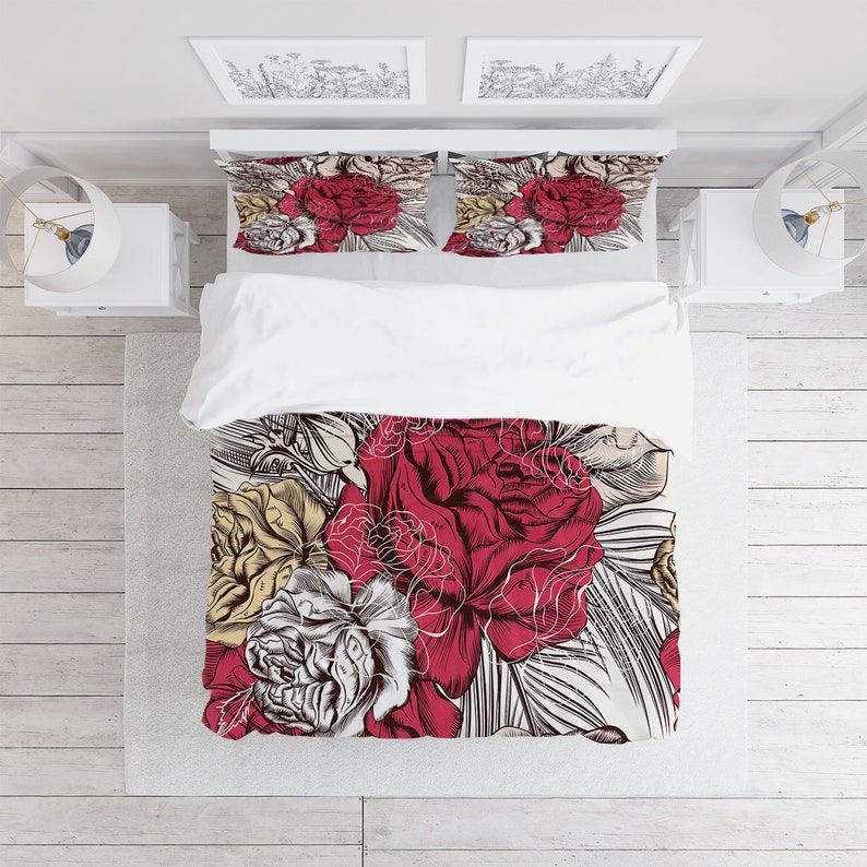 Vintage Red Copper Rose 3 Pcs Beddings For Hippies