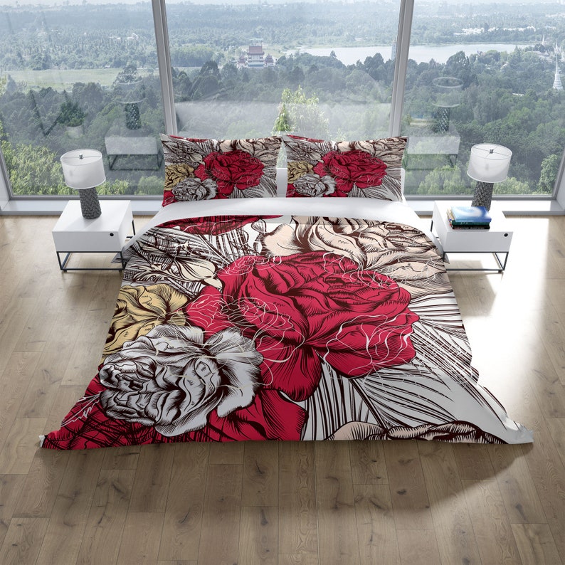 Vintage Red Copper Rose 3 Pcs Beddings For Hippies