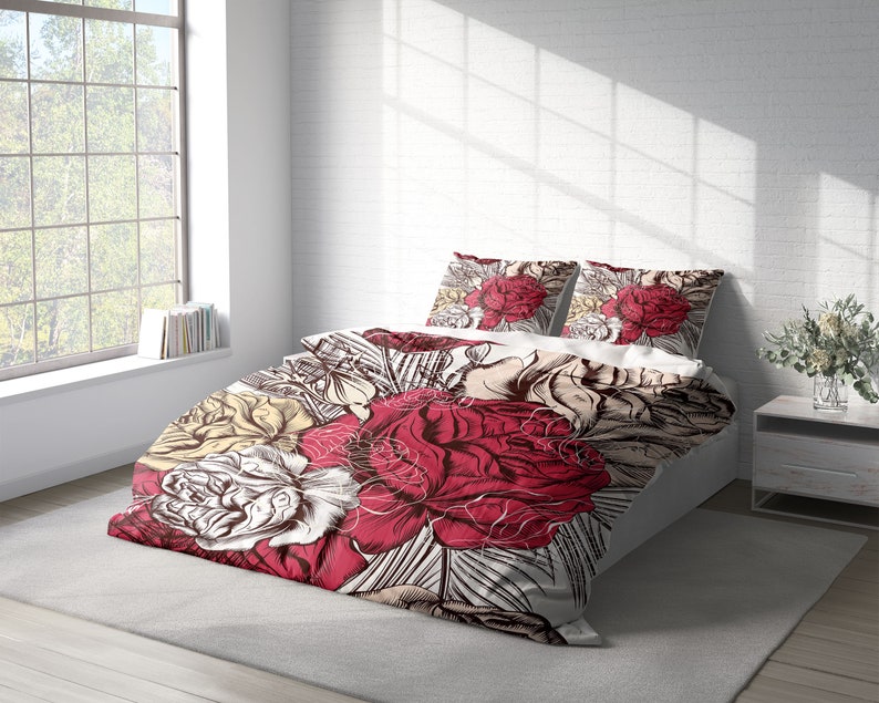 Vintage Red Copper Rose 3 Pcs Beddings For Hippies