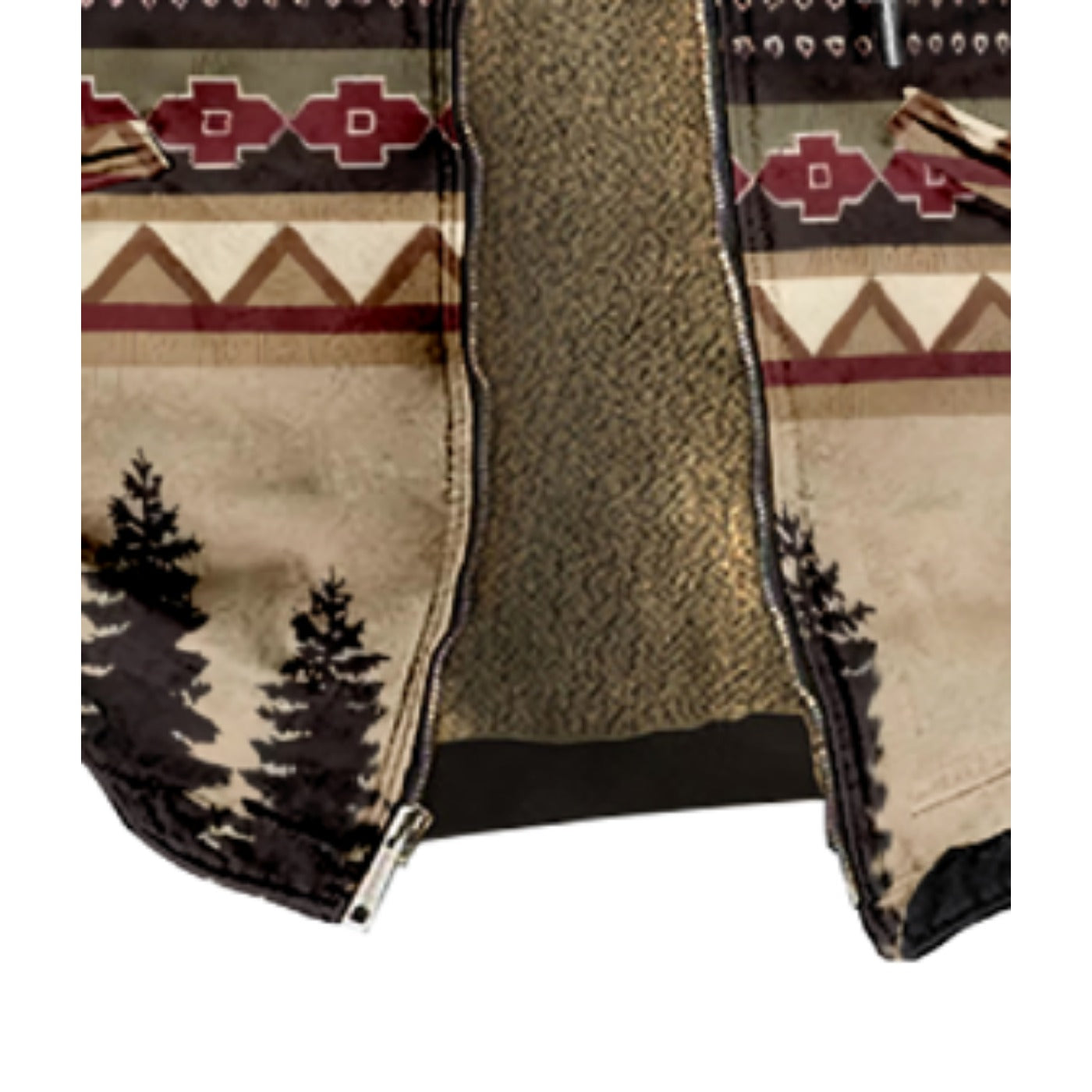 Western Aztec, Pine Forest Pattern Print Wool Hooded Jackets For Hippie