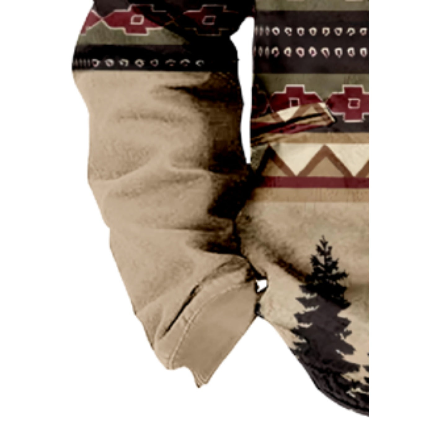 Western Aztec, Pine Forest Pattern Print Wool Hooded Jackets For Hippie