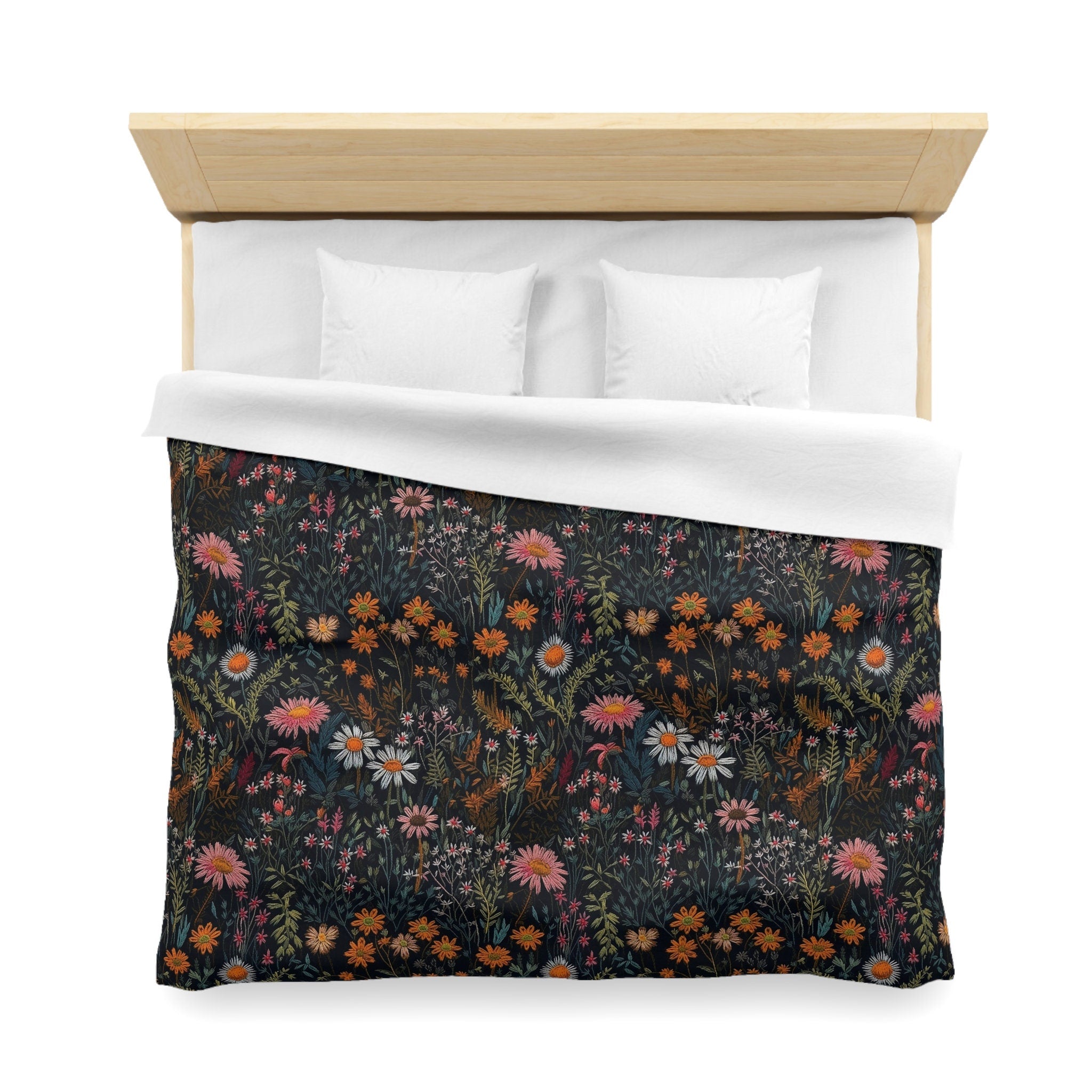 Whimsy Goth Wildflower, Dark Cottagecore Bedding Set For Hippies