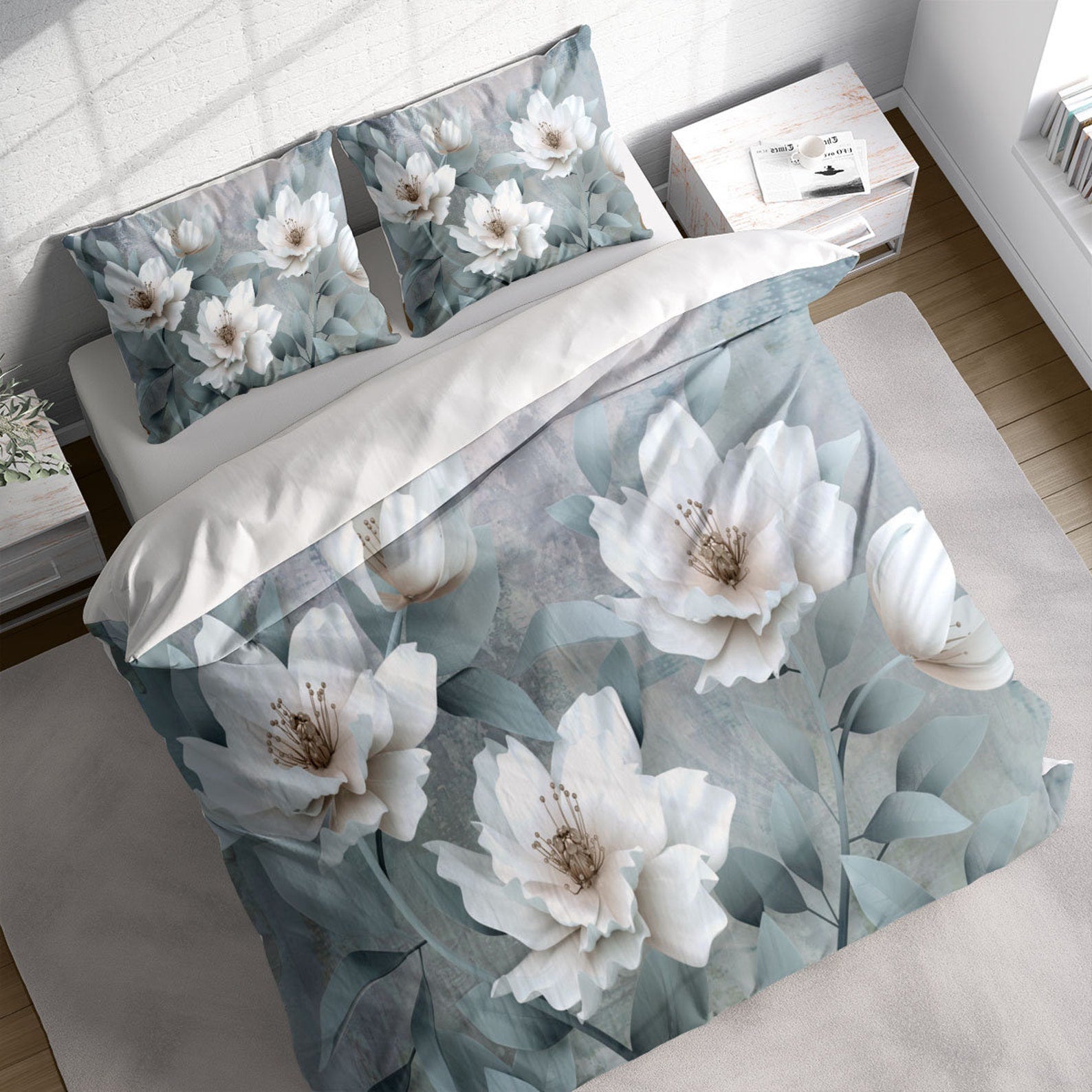White Flowers 3 Pcs Beddings For Hippies