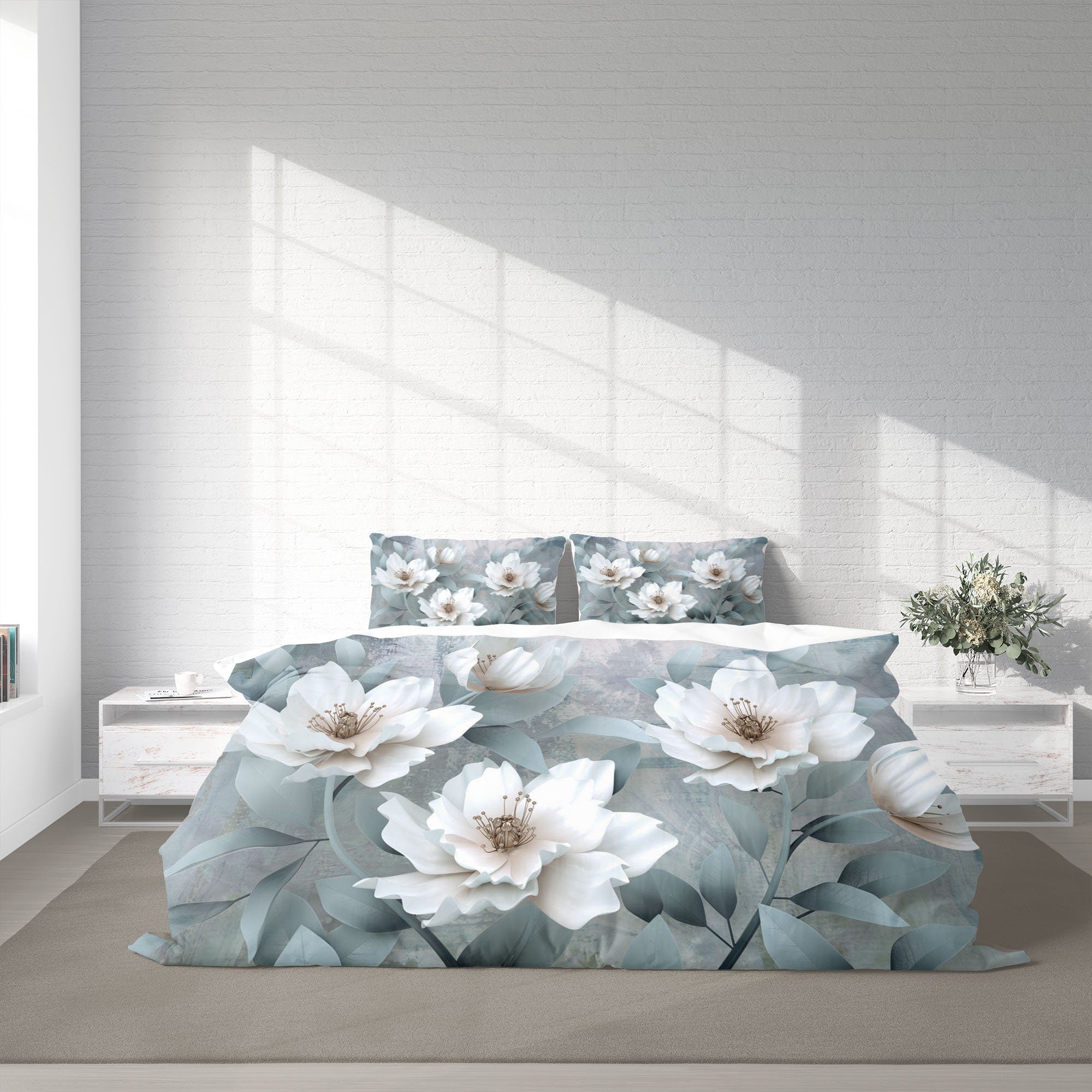 White Flowers 3 Pcs Beddings For Hippies