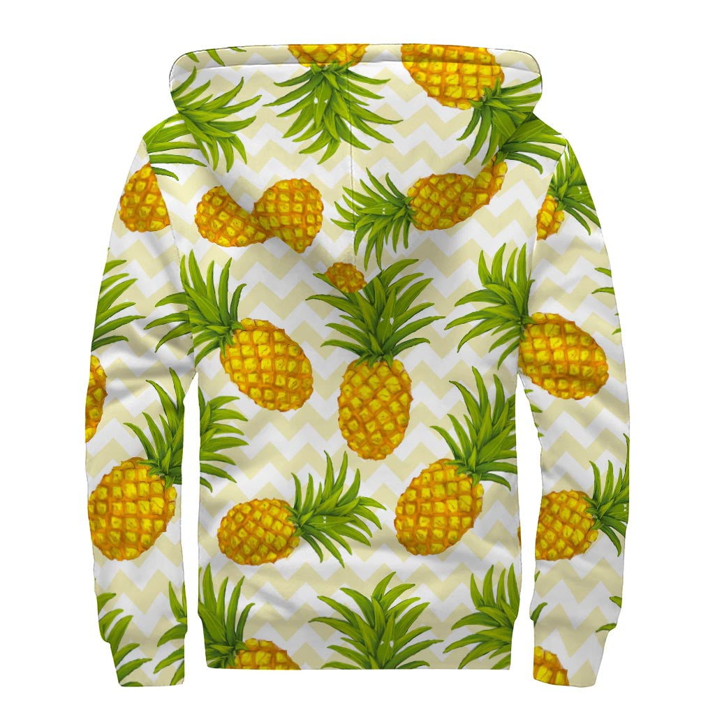 Beige Zig-Zag Pineapple Pattern Sherpa Hoodie for Hippie Souls - 2