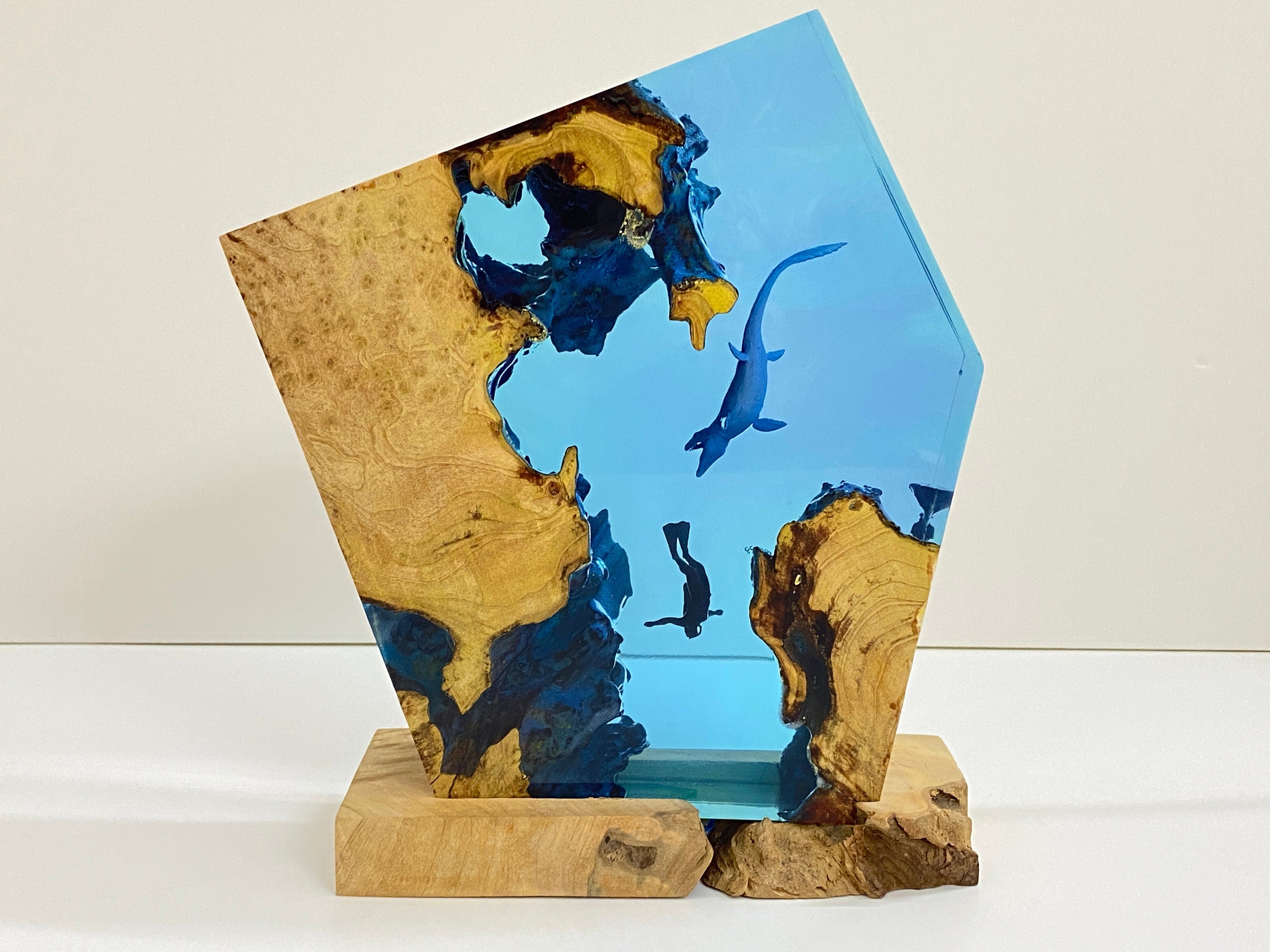 Scuba Diving Deep Sea Exploration Night Light, Large Epoxy Wood Lamp, Unique Gift, Halloween Gift, Christmas Gift