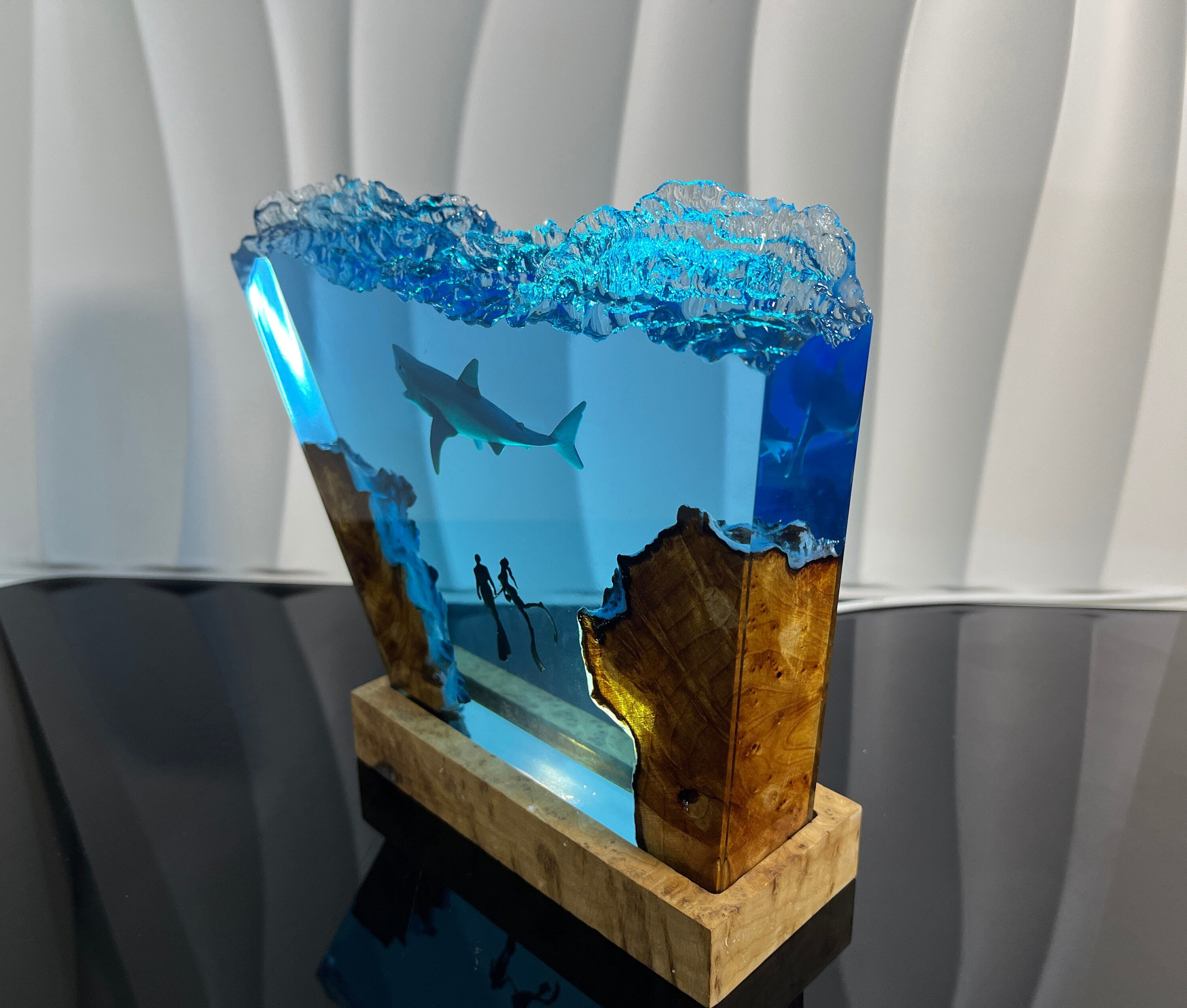 Ocean Shark Epoxy Resin Night Light, Diver Led Night Light, Halloween Gifts, Christmas Gifts, Best Friend Gifts
