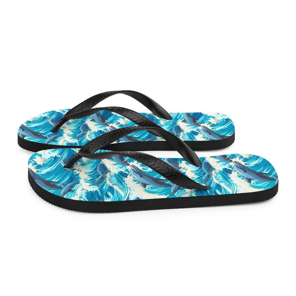 Emerald Blossoms - Playful Dolphin Flip Flops