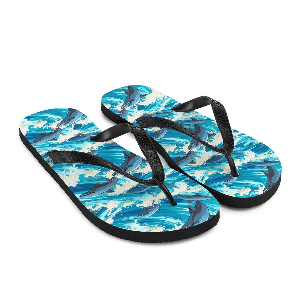 Emerald Blossoms - Playful Dolphin Flip Flops