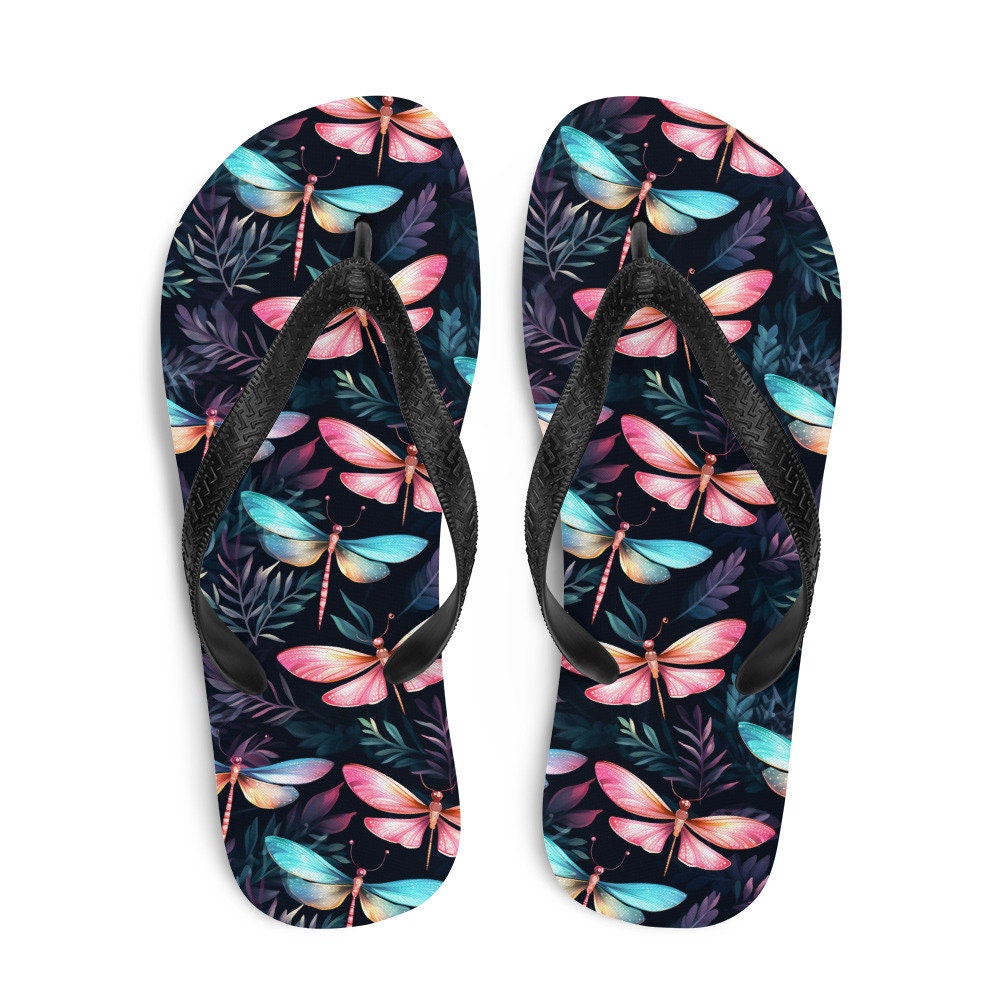 Emerald Blossoms - Dragonfly Summer Flip Flops