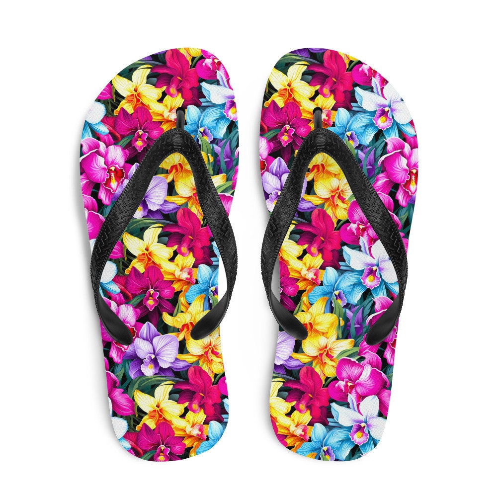 Emerald Blossoms - Colorful Orchid Flip Flops