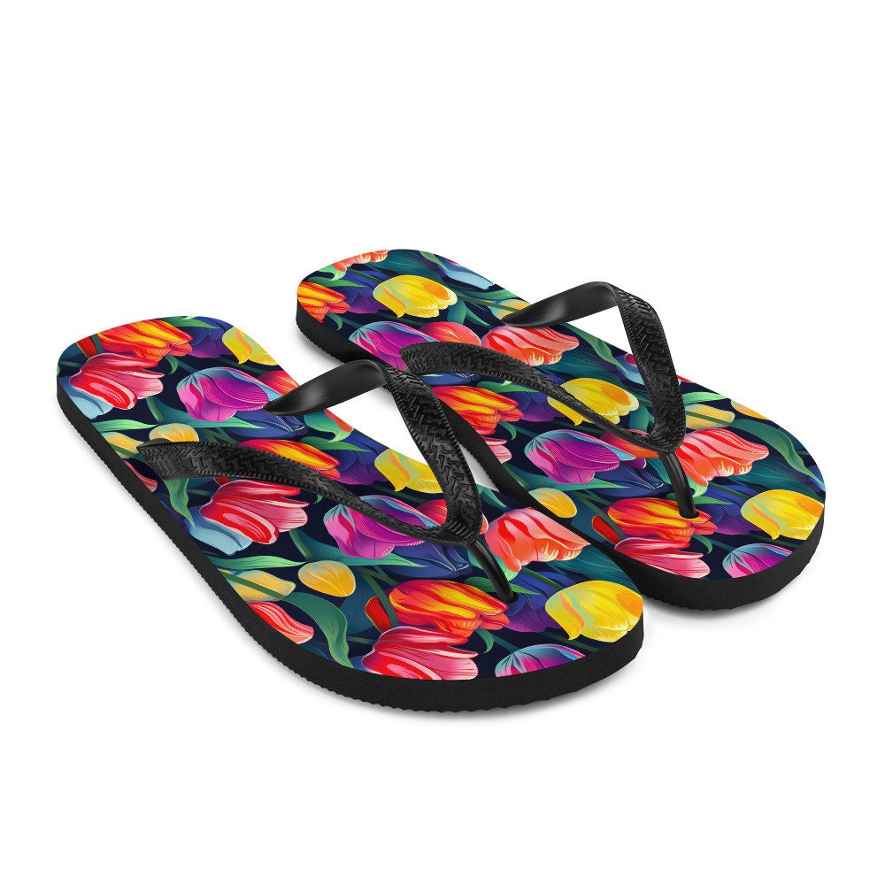 Emerald Blossoms - Multicolor Tulip Flip Flops