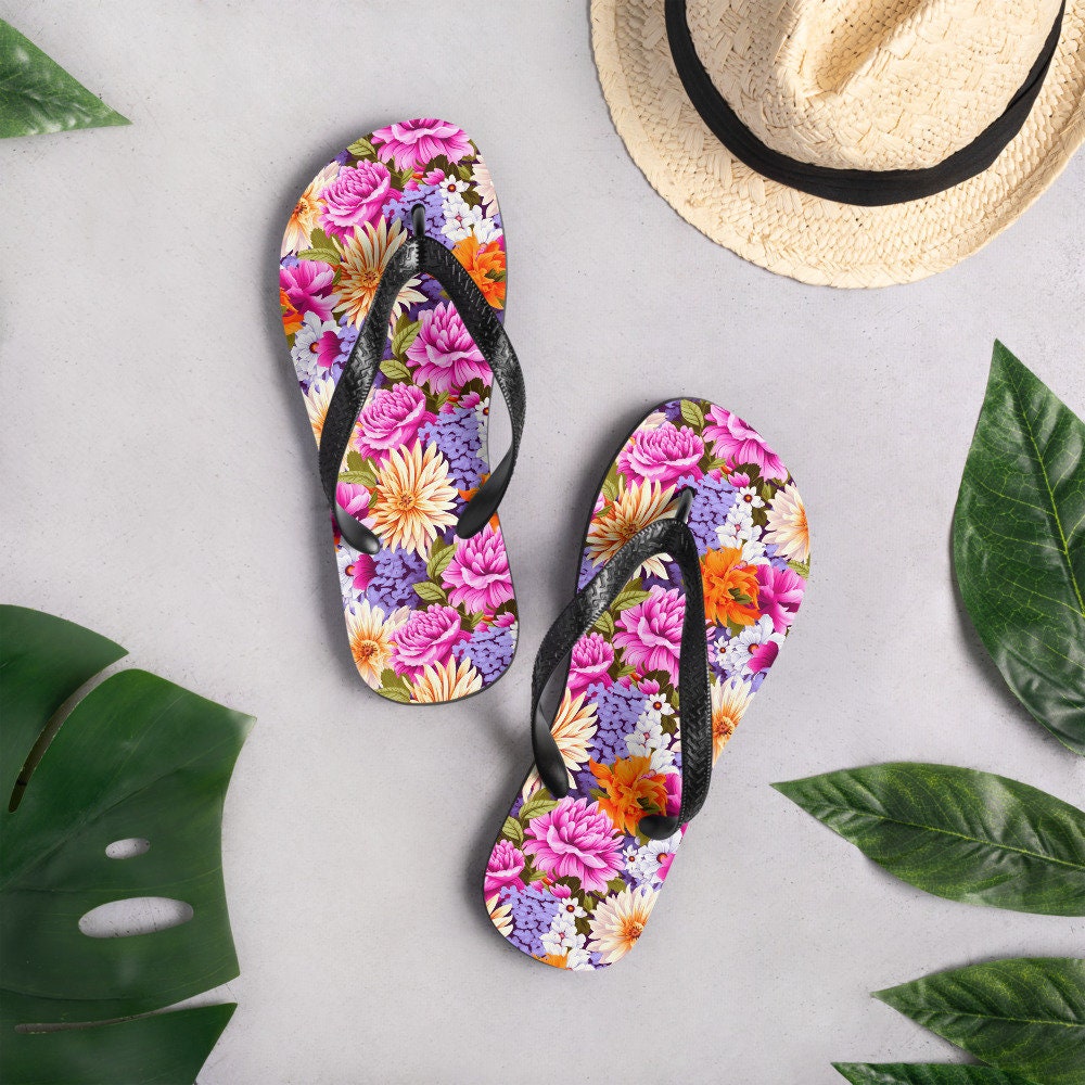 Emerald Blossoms - Multi-Color Floral Flip Flops