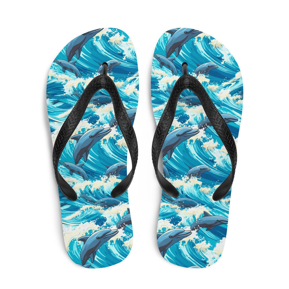 Emerald Blossoms - Playful Dolphin Flip Flops