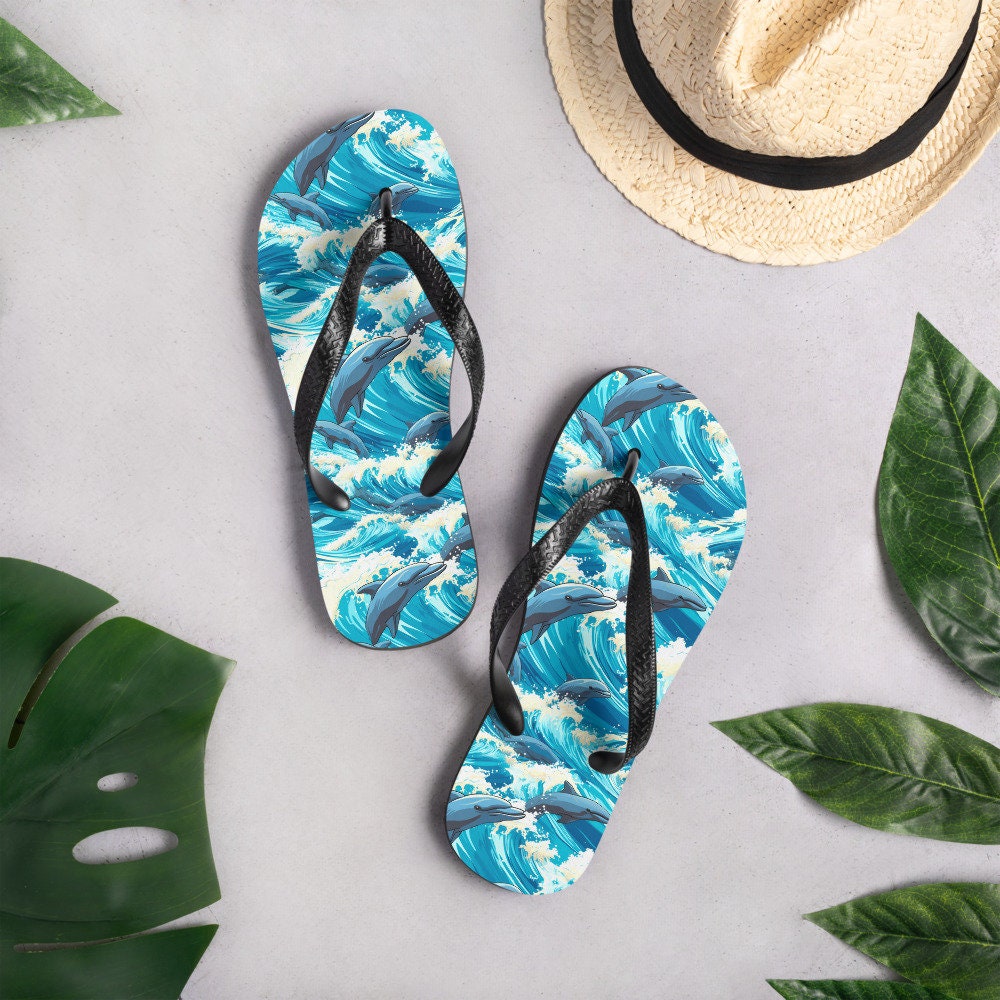 Emerald Blossoms - Playful Dolphin Flip Flops