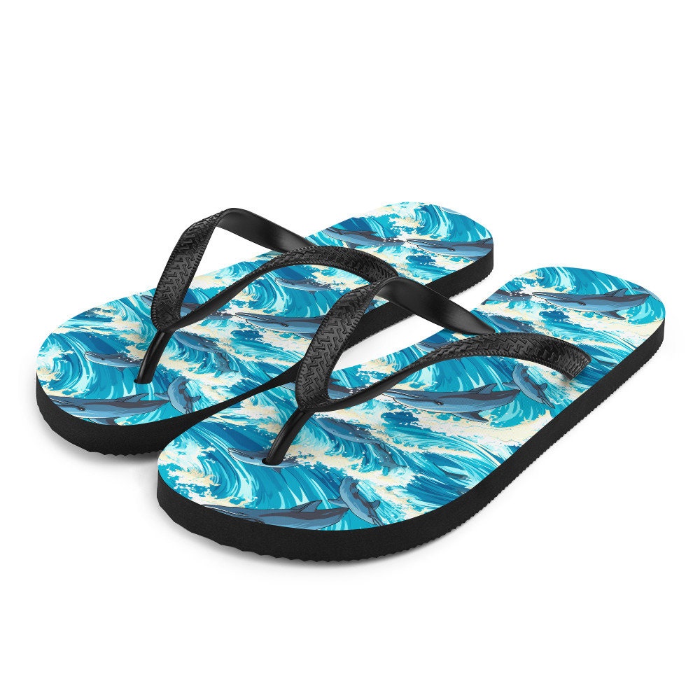 Emerald Blossoms - Playful Dolphin Flip Flops