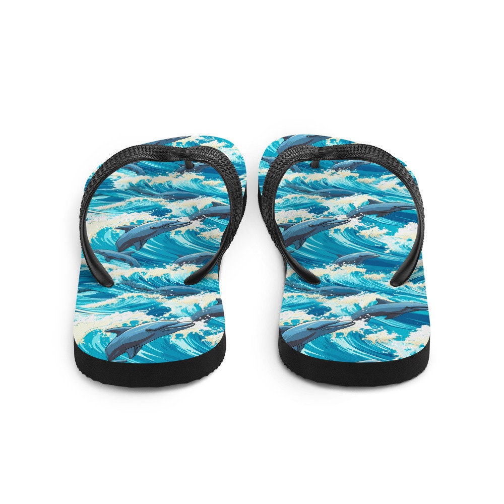 Emerald Blossoms - Playful Dolphin Flip Flops