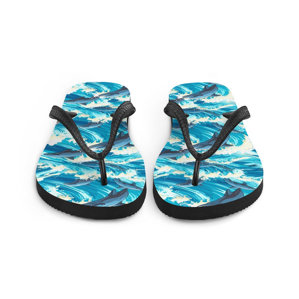 Emerald Blossoms - Playful Dolphin Flip Flops