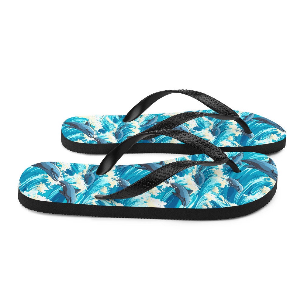Emerald Blossoms - Playful Dolphin Flip Flops