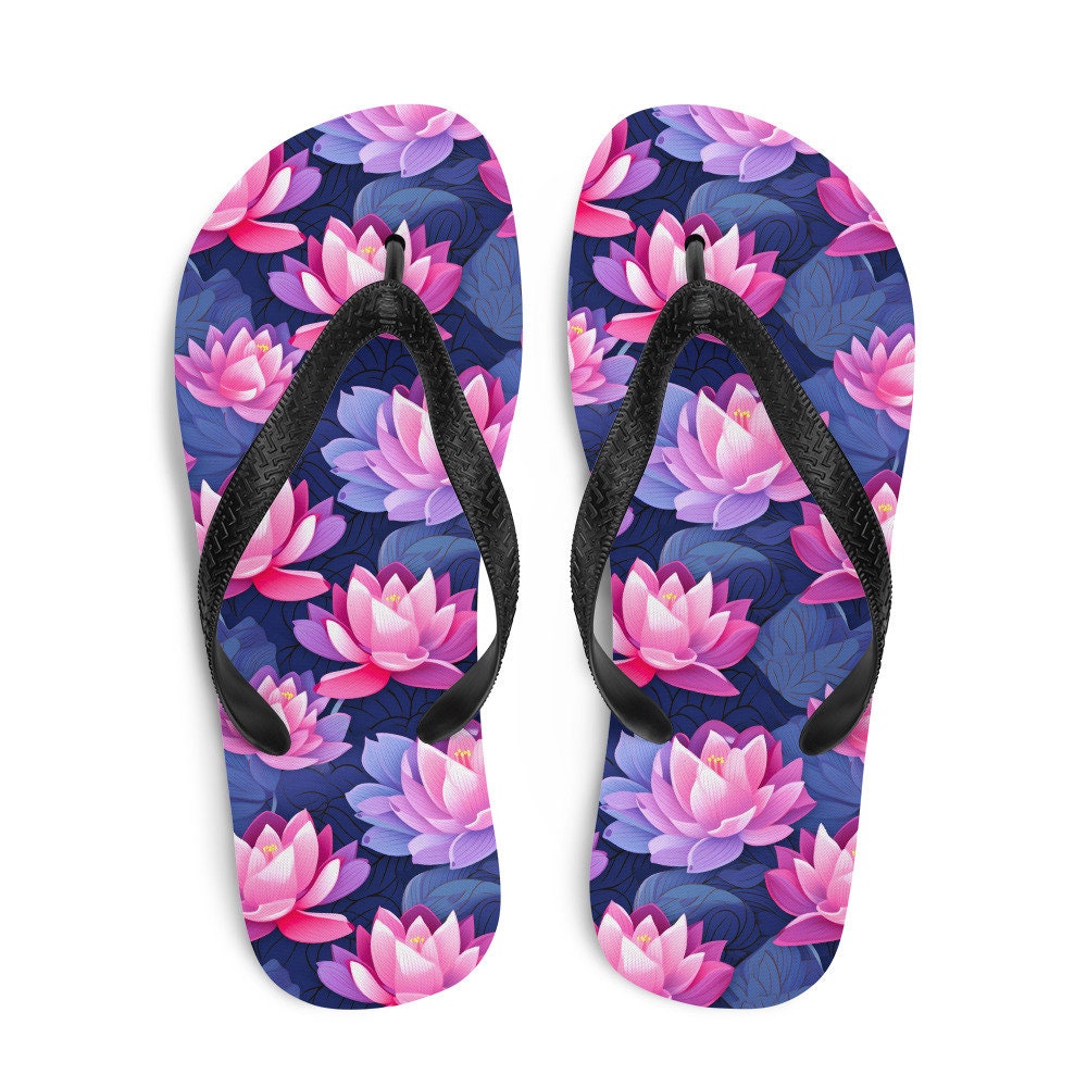Emerald Blossoms - Pink & Purple Lotus Flip Flops