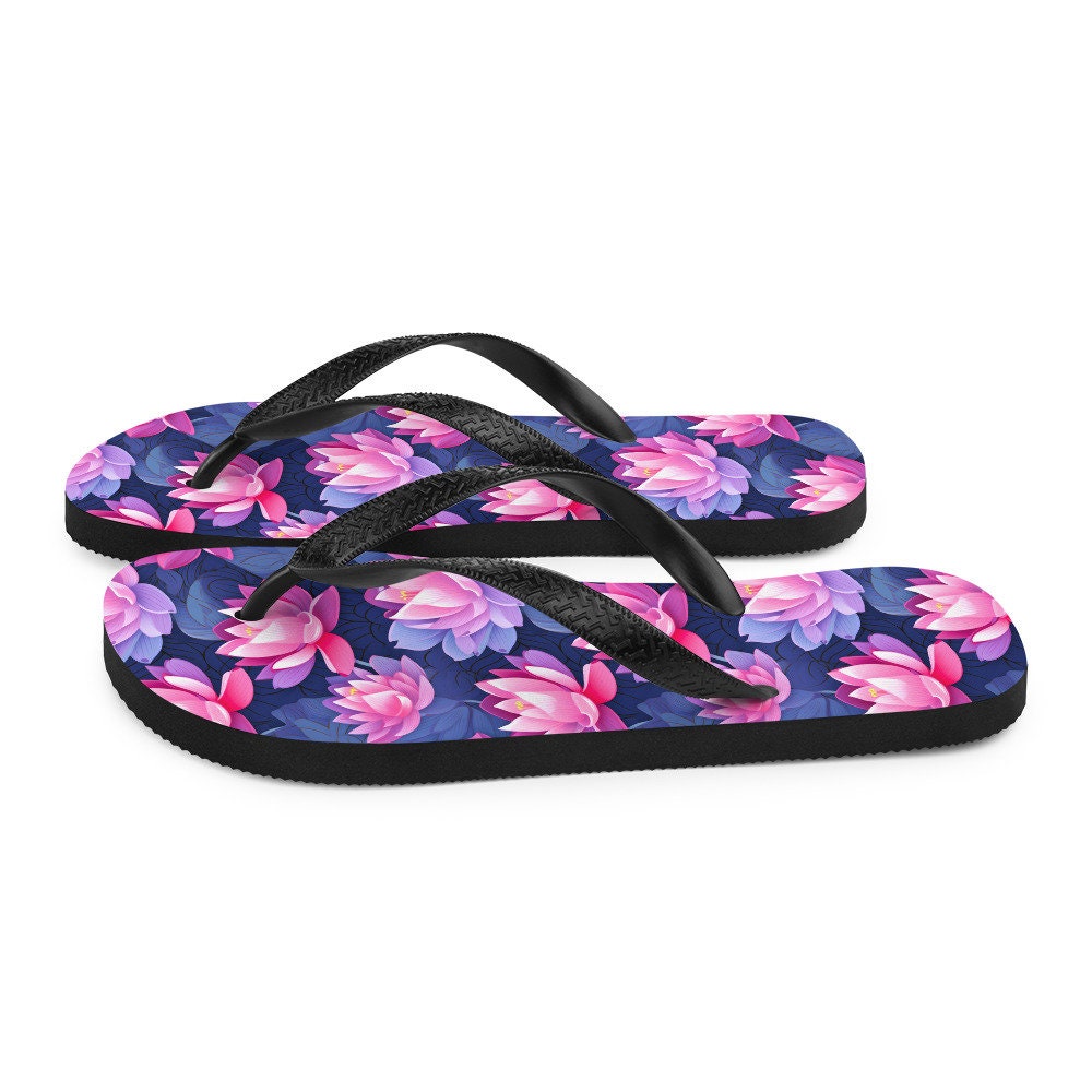 Emerald Blossoms - Pink & Purple Lotus Flip Flops