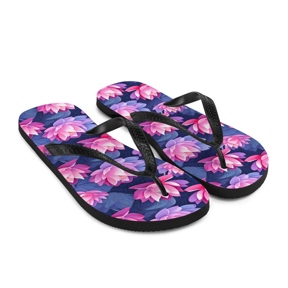 Emerald Blossoms - Pink & Purple Lotus Flip Flops