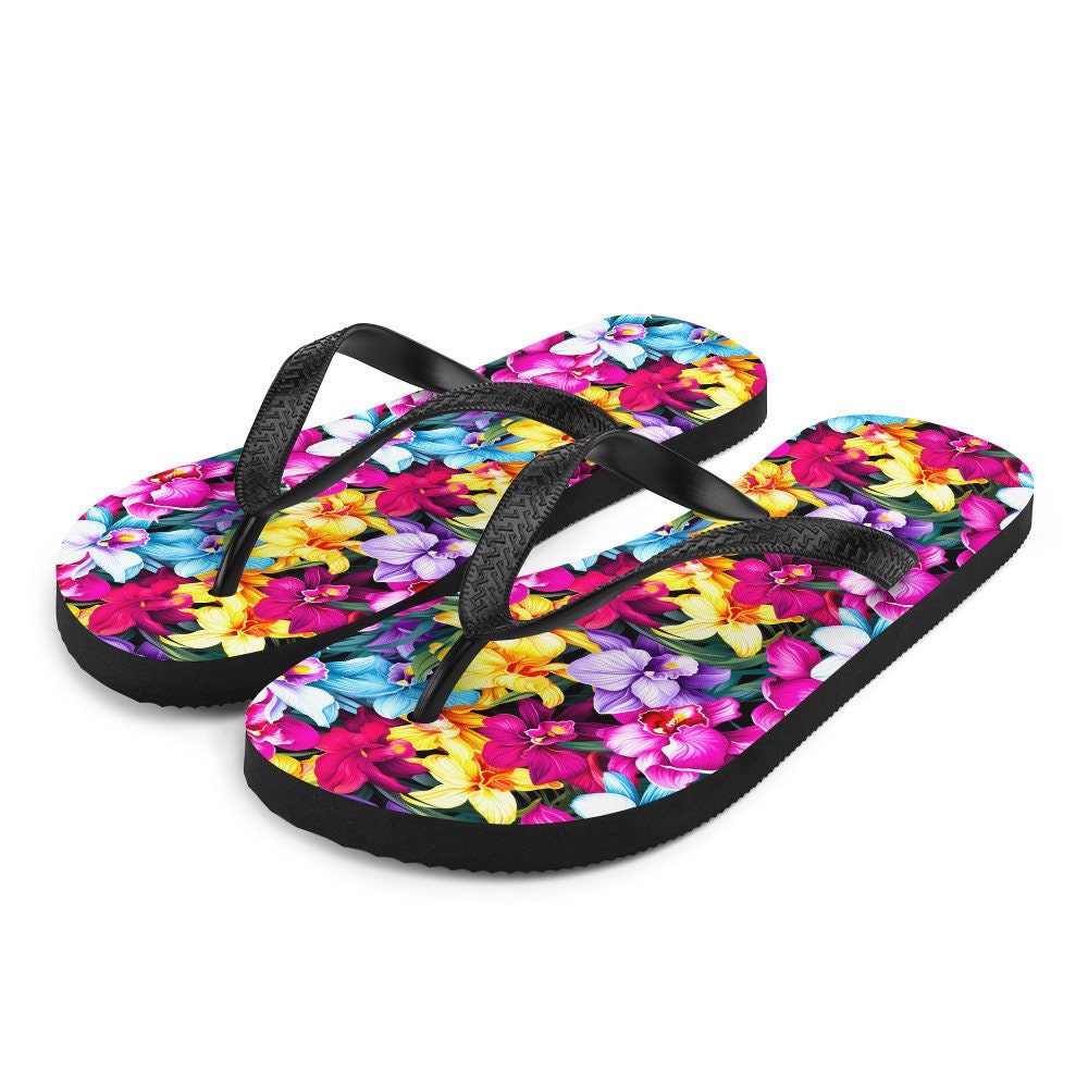 Emerald Blossoms - Colorful Orchid Flip Flops