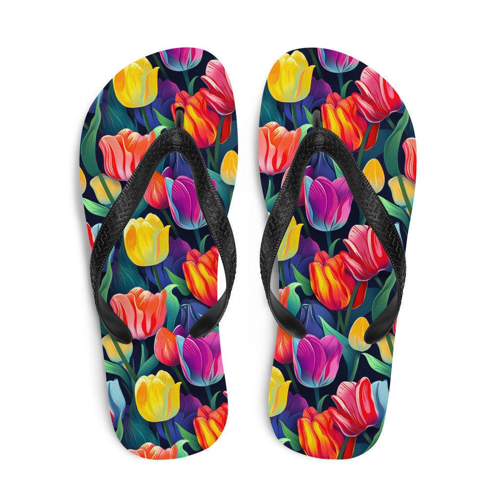 Emerald Blossoms - Multicolor Tulip Flip Flops
