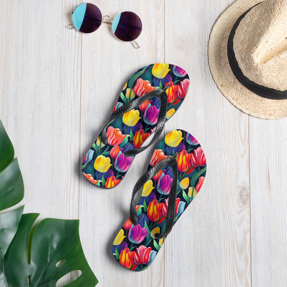 Emerald Blossoms - Multicolor Tulip Flip Flops