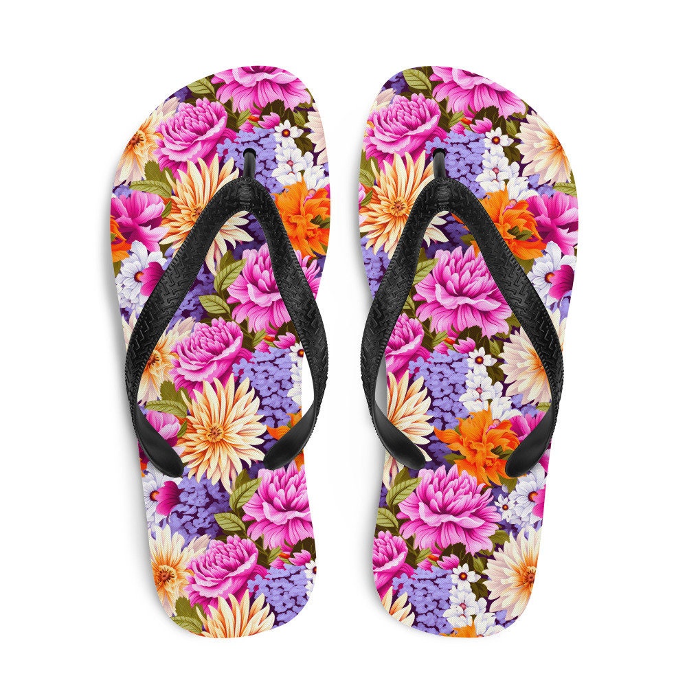 Emerald Blossoms - Multi-Color Floral Flip Flops