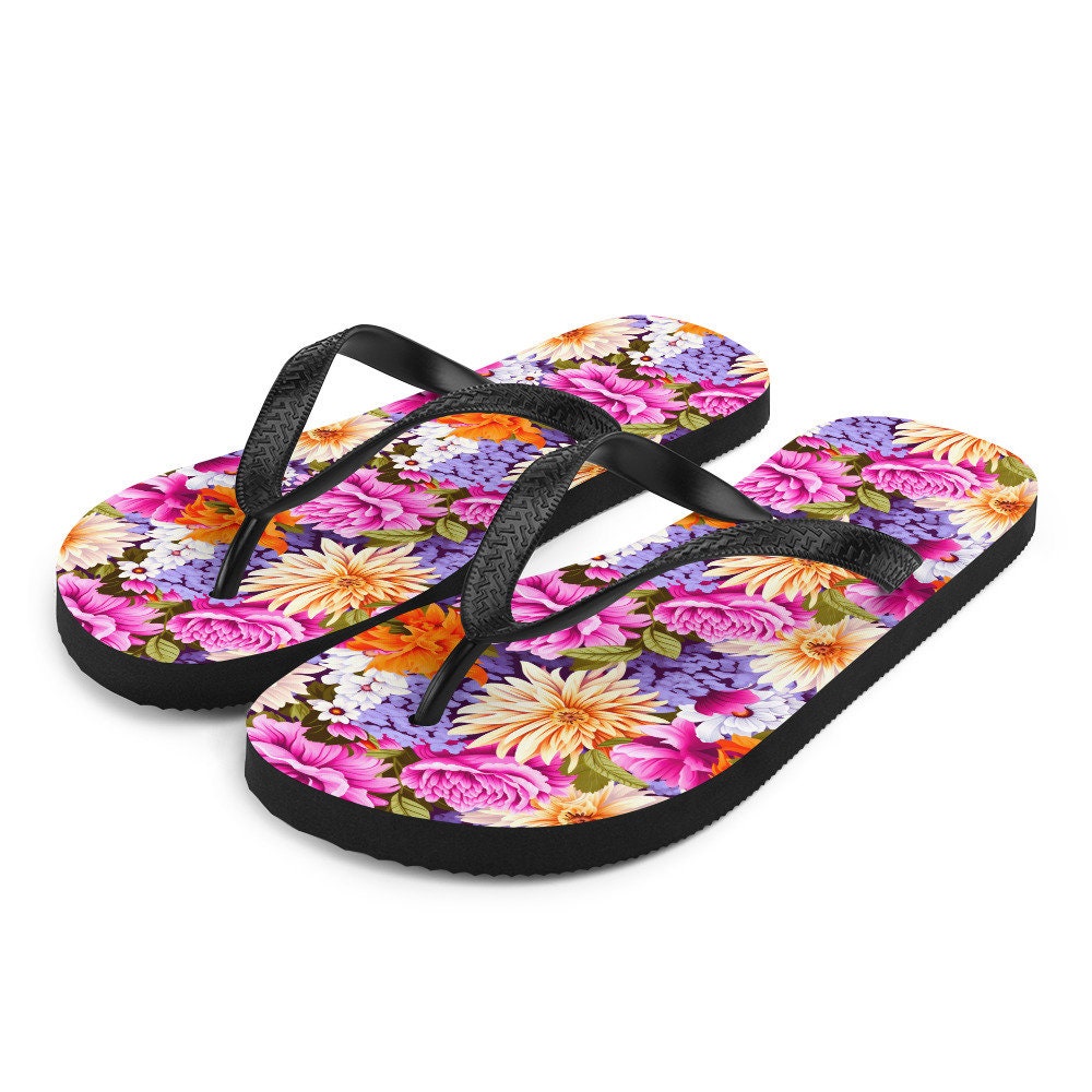 Emerald Blossoms - Multi-Color Floral Flip Flops