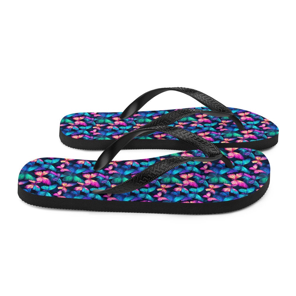Emerald Blossoms - Iridescent Butterfly Flip Flops