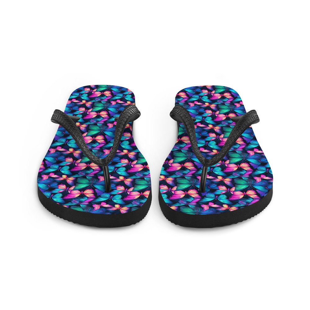 Emerald Blossoms - Iridescent Butterfly Flip Flops