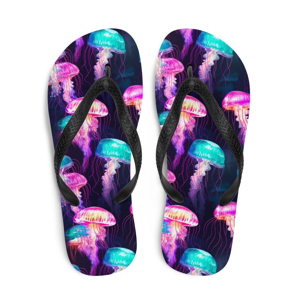 Emerald Blossoms - Iridescent Jellyfish Flip Flops