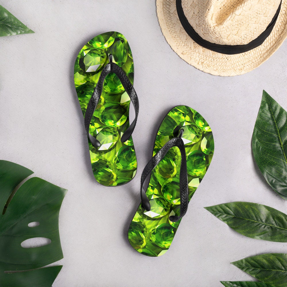 Emerald Blossoms - Sun-Kissed Peridot Flip Flops