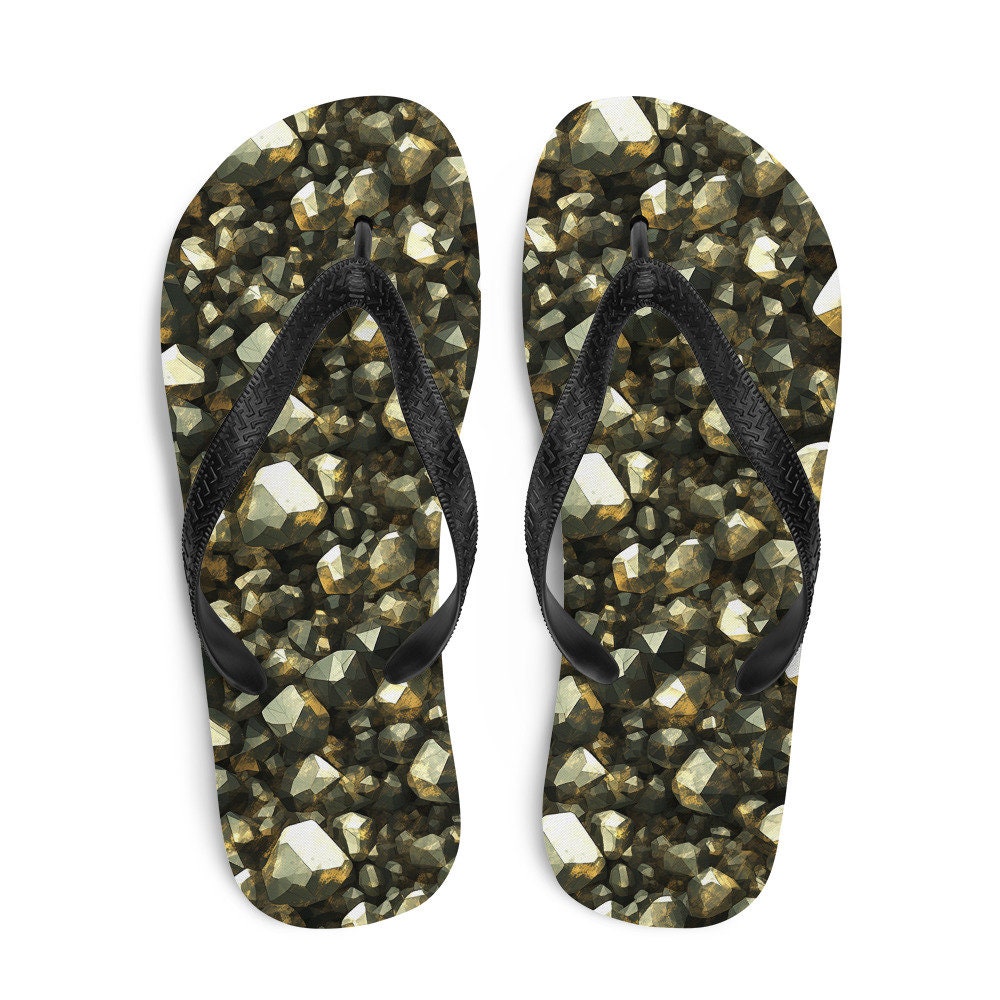 Emerald Blossoms - Golden Pyrite Summer Flip Flops