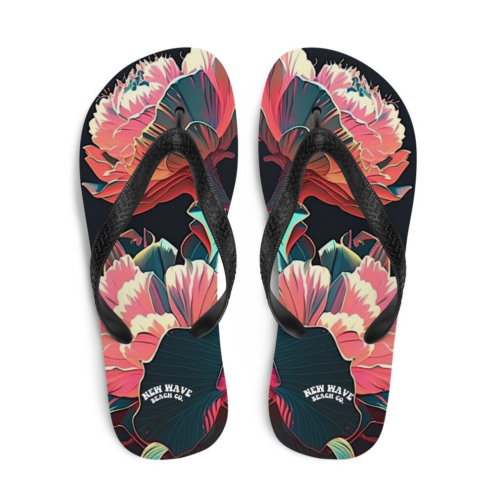 Emerald Blossoms - Pink Tropical Flower Flip Flops Colorful