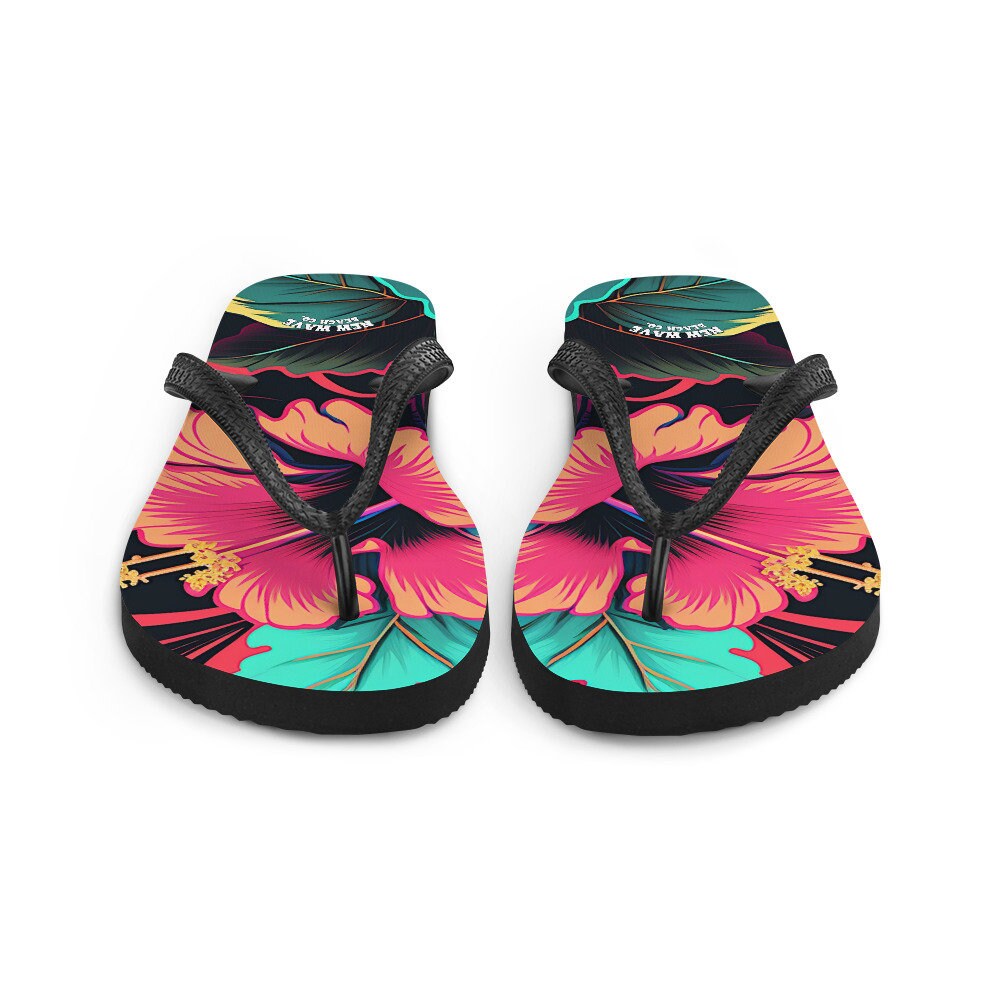Emerald Blossoms - Pink Hibiscus Tropical Flower Flip Flops Colorful