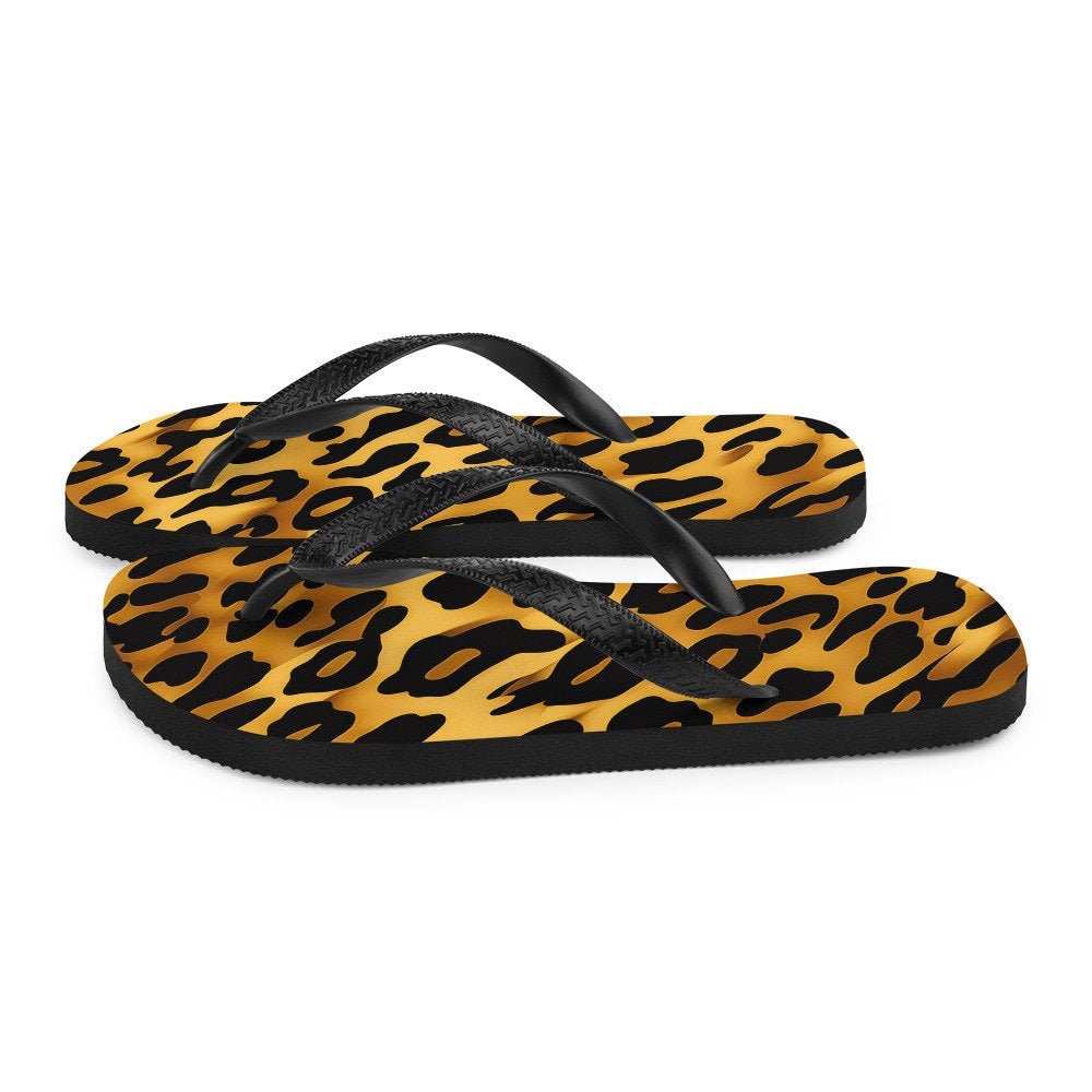 Emerald Blossoms - Leopard Print Flip-Flops