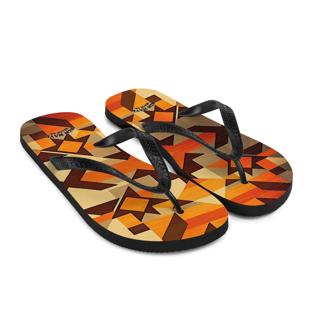 Emerald Blossoms - Retro Kilim Yellow Brown Orange Flip Flops Colorful
