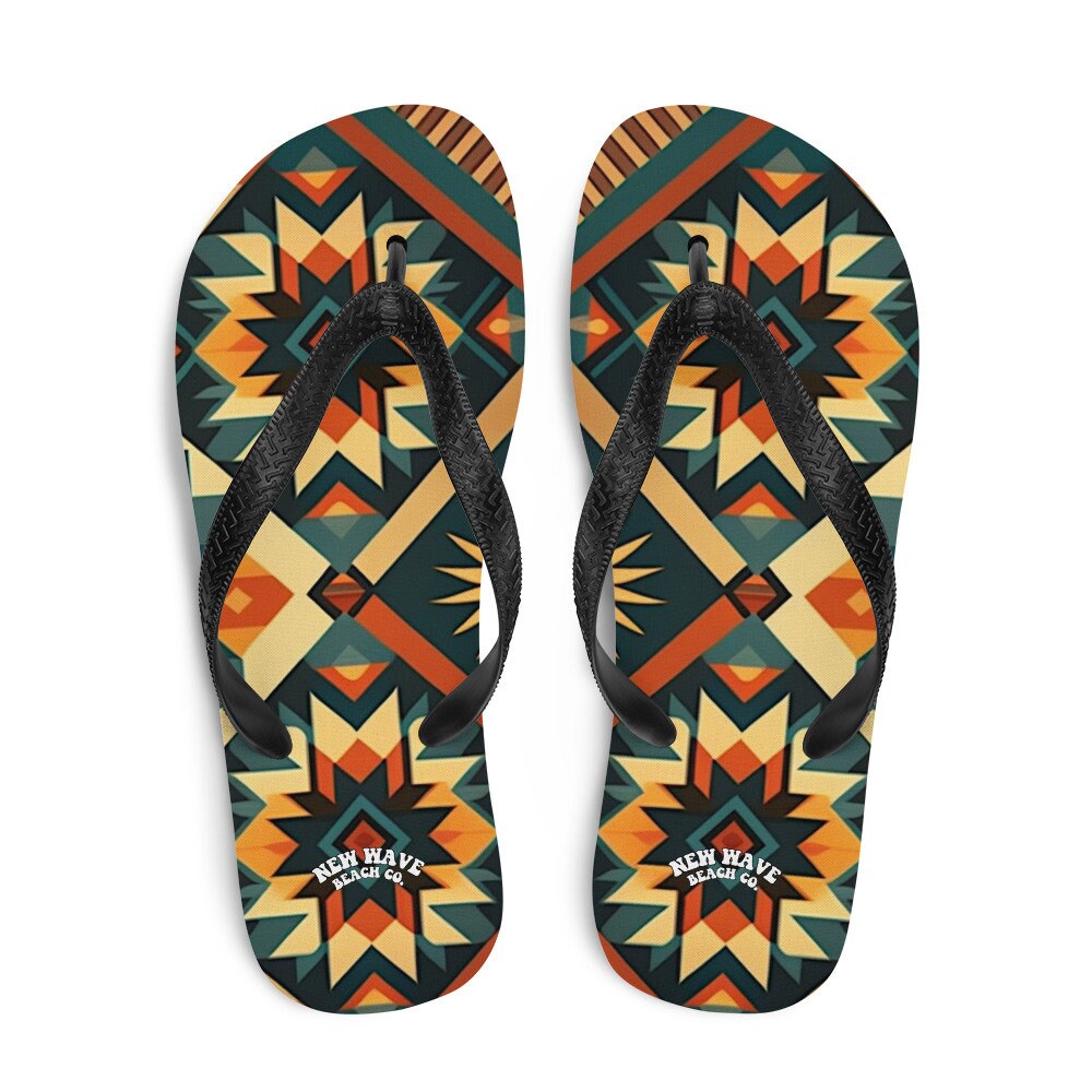 Emerald Blossoms - Retro Kilim Yellow Green Orange Flip Flops Colorful