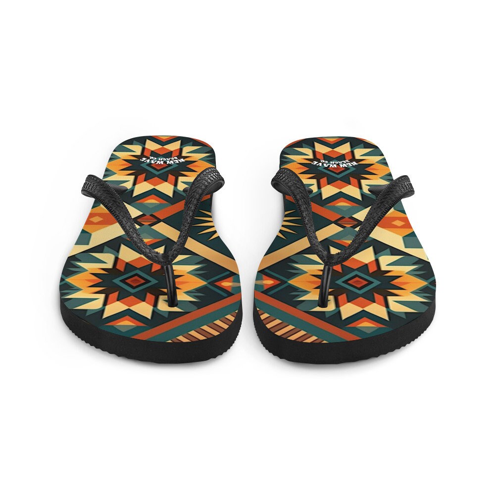 Emerald Blossoms - Retro Kilim Yellow Green Orange Flip Flops Colorful