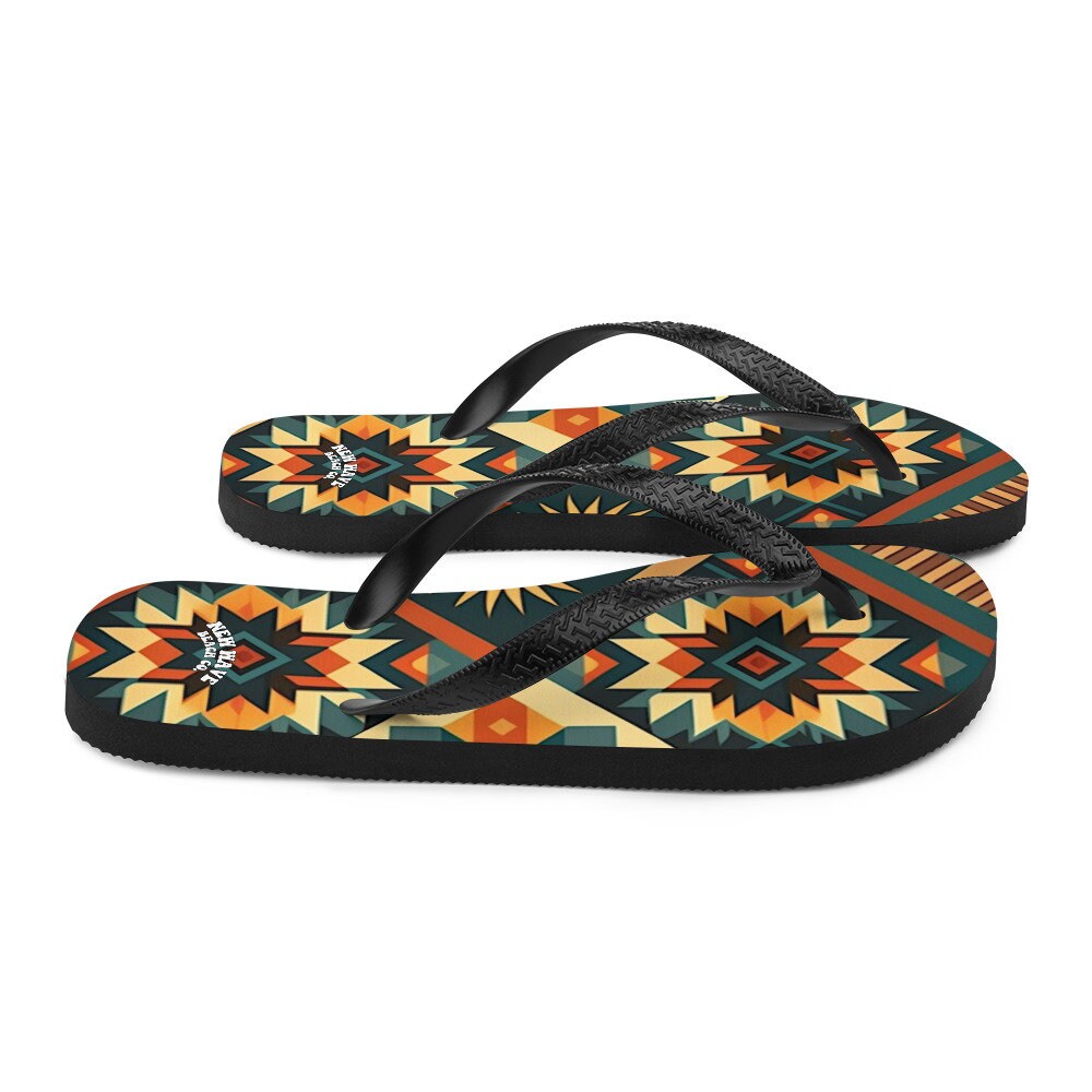 Emerald Blossoms - Retro Kilim Yellow Green Orange Flip Flops Colorful