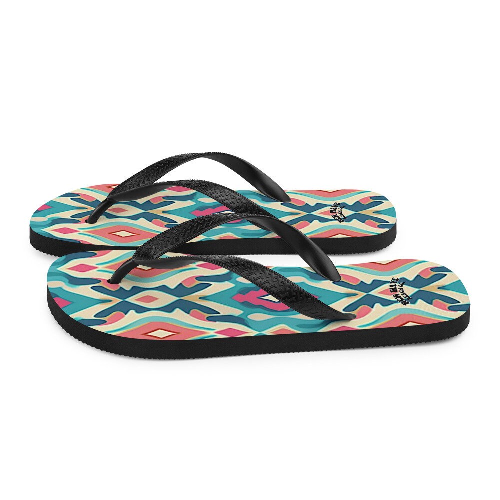 Emerald Blossoms - Retro Ikat Pink Blue Flip Flops Colorful