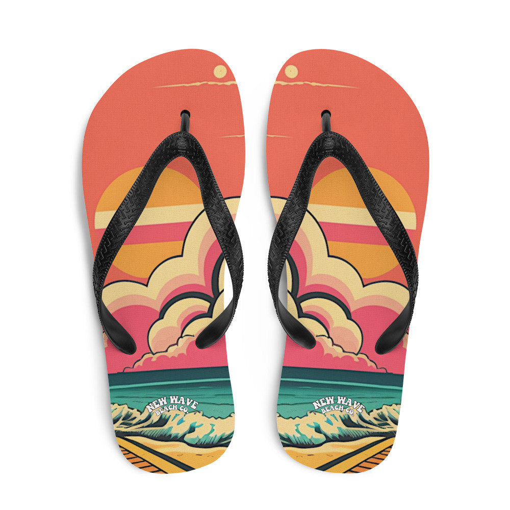Emerald Blossoms - Retro Pink Cartoon Sunshine Beach Flip Flops Colorful