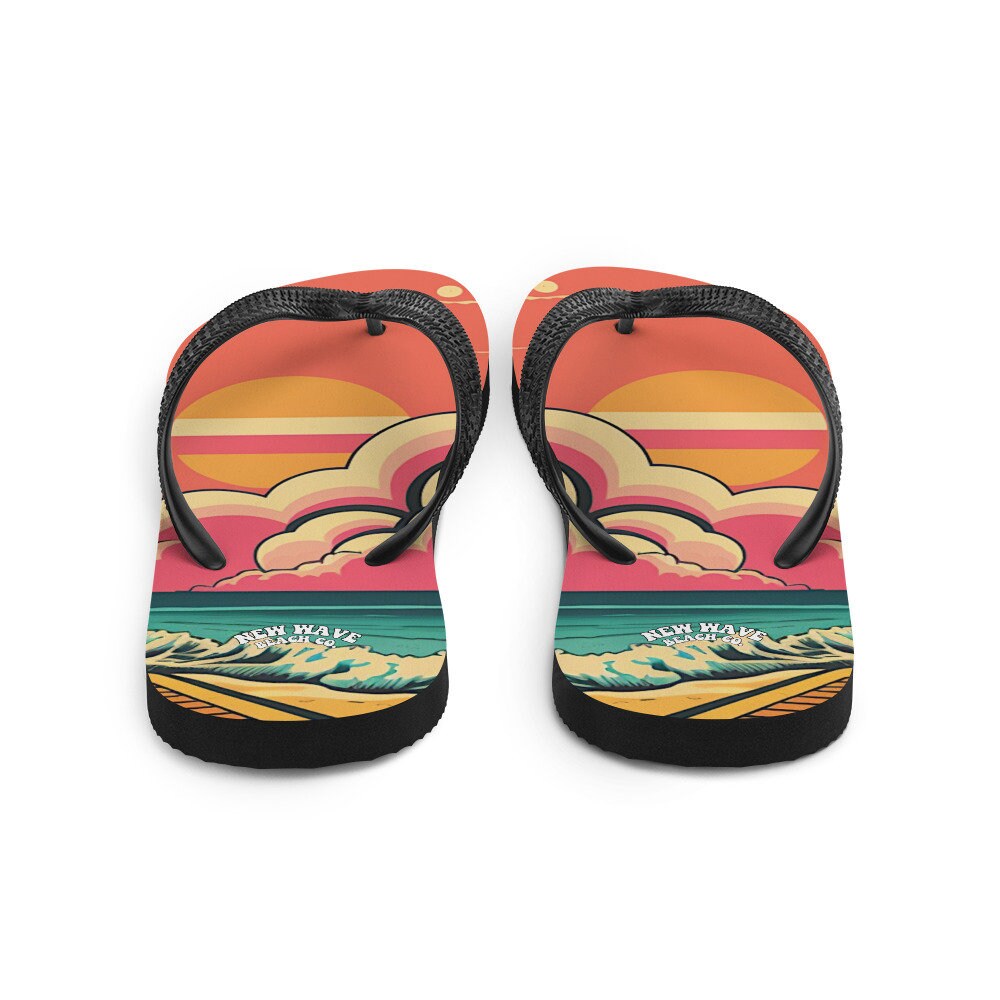 Emerald Blossoms - Retro Pink Cartoon Sunshine Beach Flip Flops Colorful