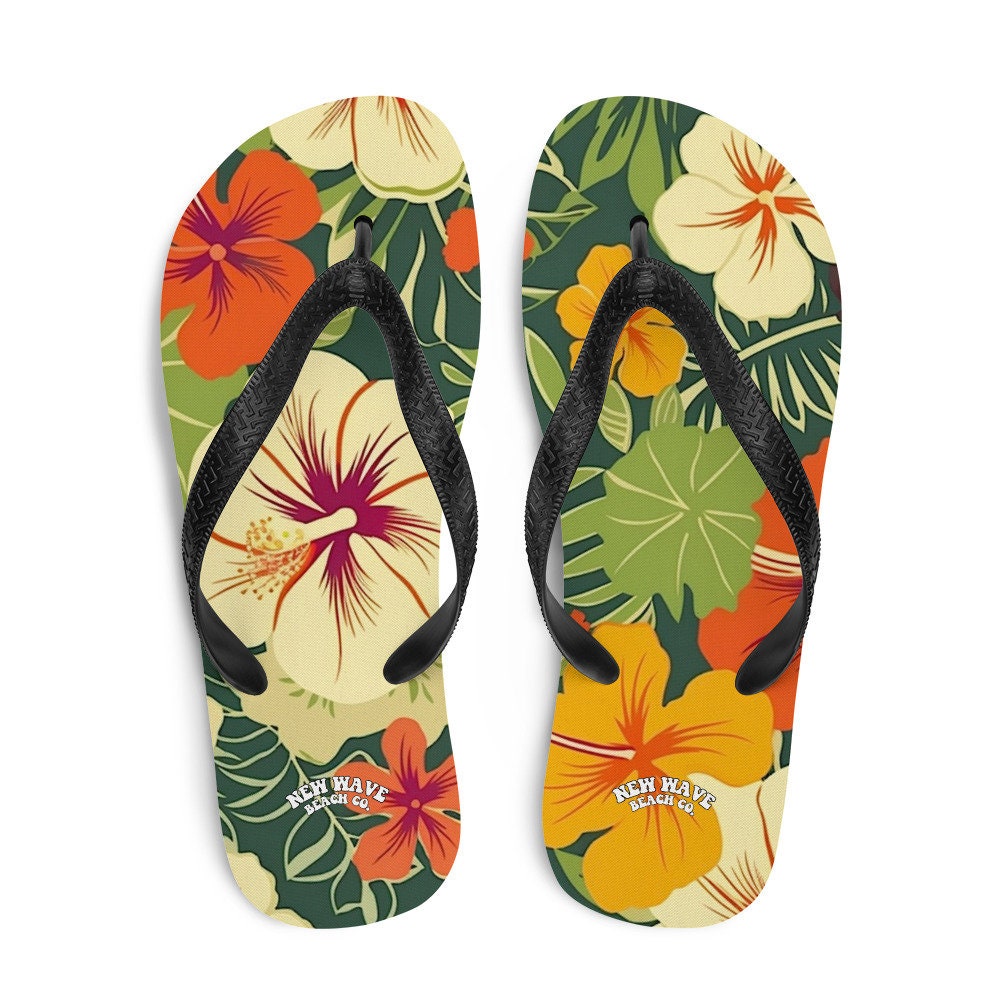 Emerald Blossoms - Vintage Tropical Hawaiian Flower Flip Flops Exotic Comfortable Footwear Thong Sandals Summer Woman Men Beach Print Rubber Slip On Shoes